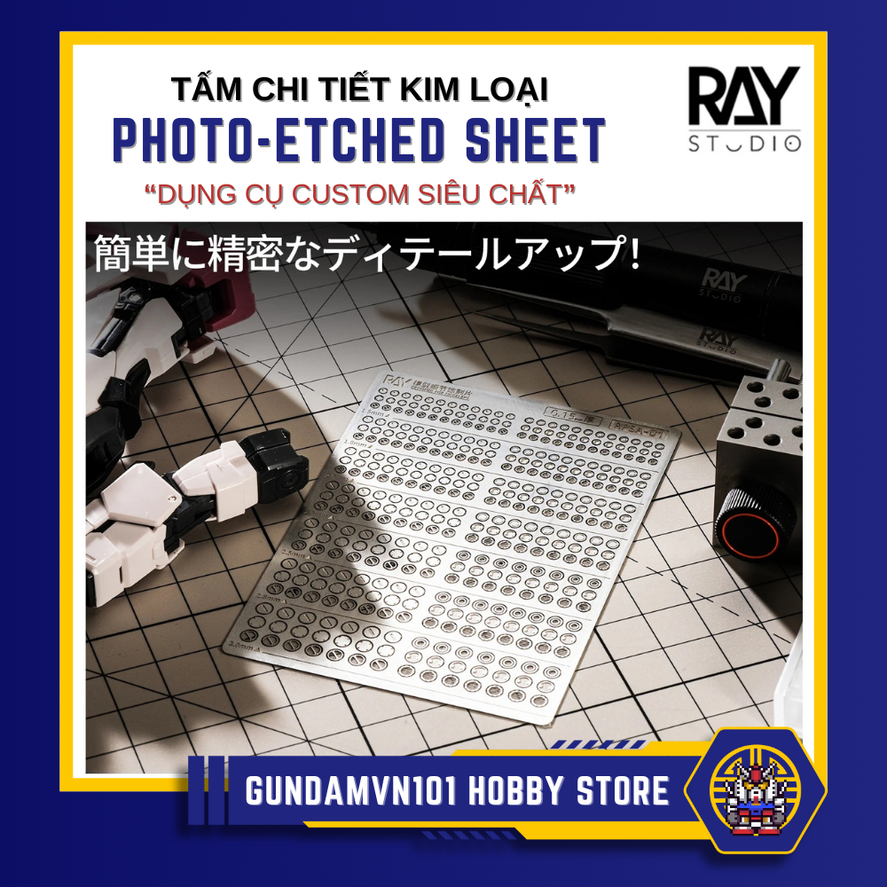 PHỤ KIỆN MÔ HÌNH CAO CẤP RAY STUDIO PHOTO-ETCHED SHEET - Chi tiết kim loại metal parts không gỉ custom mod gundam