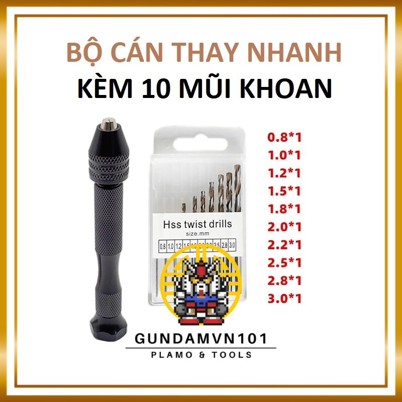 BỘ CÁN THAY NHANH KHOAN TAY MINI KÈM 10 MŨI KHOAN - Dụng cụ mô hình quân sự nhựa thủ công resin doll gundam gunpla