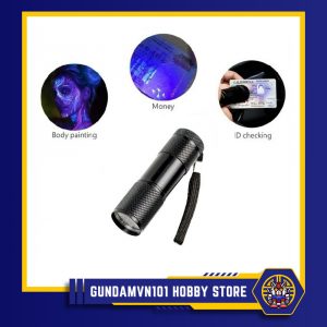 ĐÈN PIN UV TIA CỰC TÍM 9 BÓNG LED VỎ KIM LOẠI - Soi tiền chiếu sáng sơn màu dạ quang